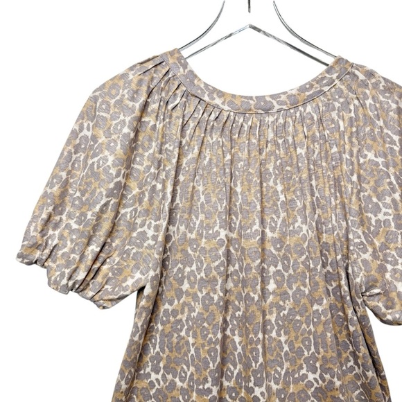 Anthropologie Maeve Linen Leopard Puff Short Sleeve Women’s Top Sz s - Picture 10 of 11